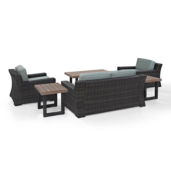 Beaufort 6 Piece Outdoor Wicker Seating Set With Mist Cushion - Loveseat， Two Chairs， Two Side Tables， Coffee Table