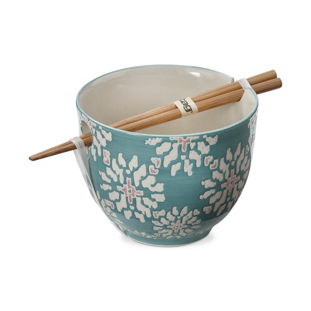 Tag 16 Oz Vail Printed Stoneware Noodle Bowl With Bamboo Chop Sticks 3 9l X 3 9w X 5 0h