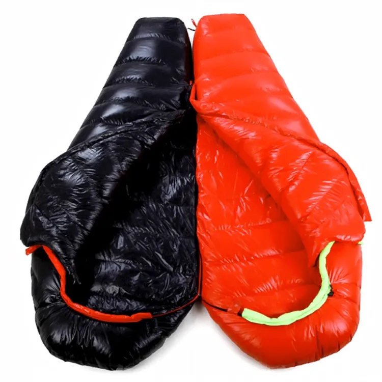 Light Weight Outdoor Camping Goose Duck Down Mummy Black Sleeping Bag with Compression Sack for Hiking