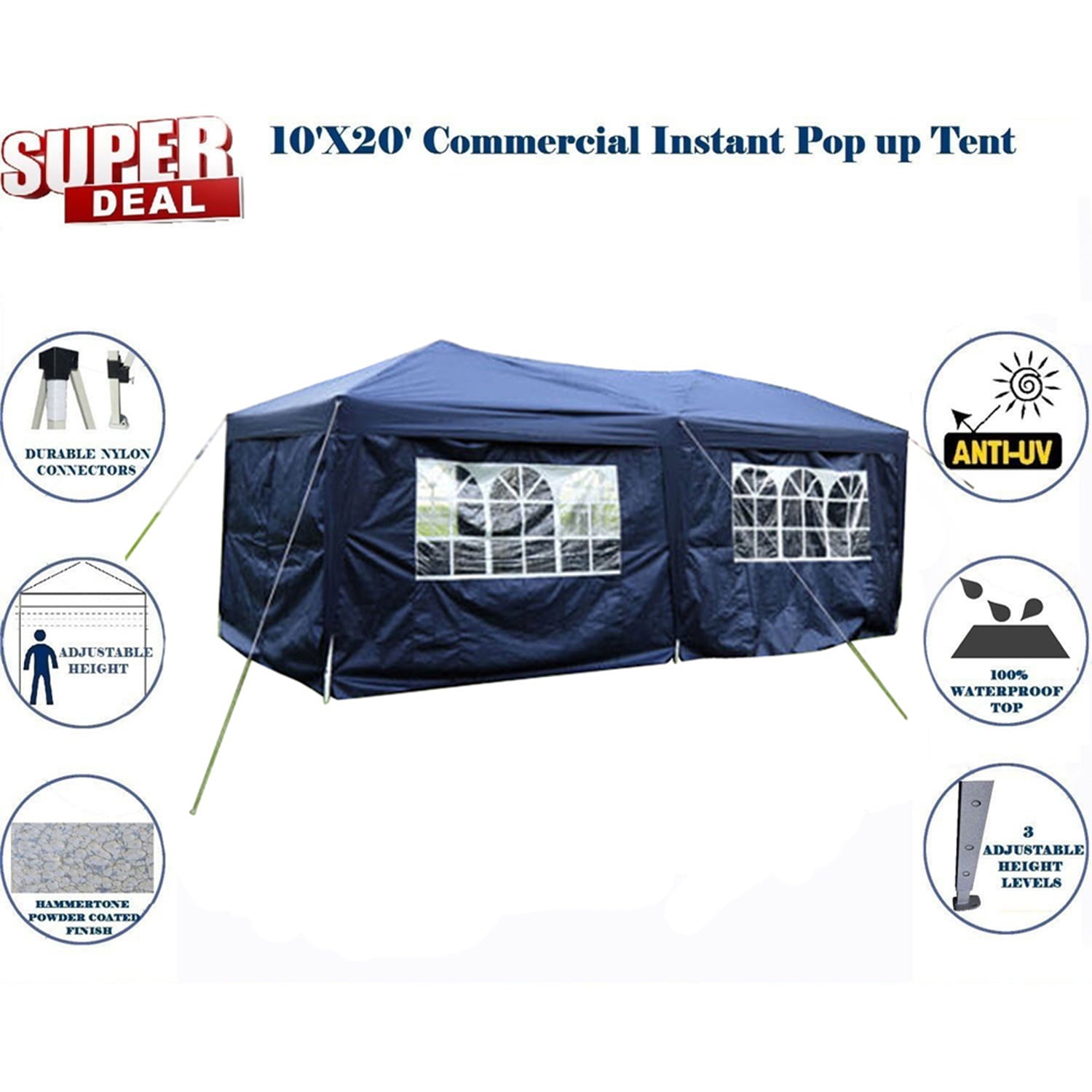 Zimtown 10'x20' Ez Pop up Backyard Canopy Heavy Duty Blue W/6 Sides