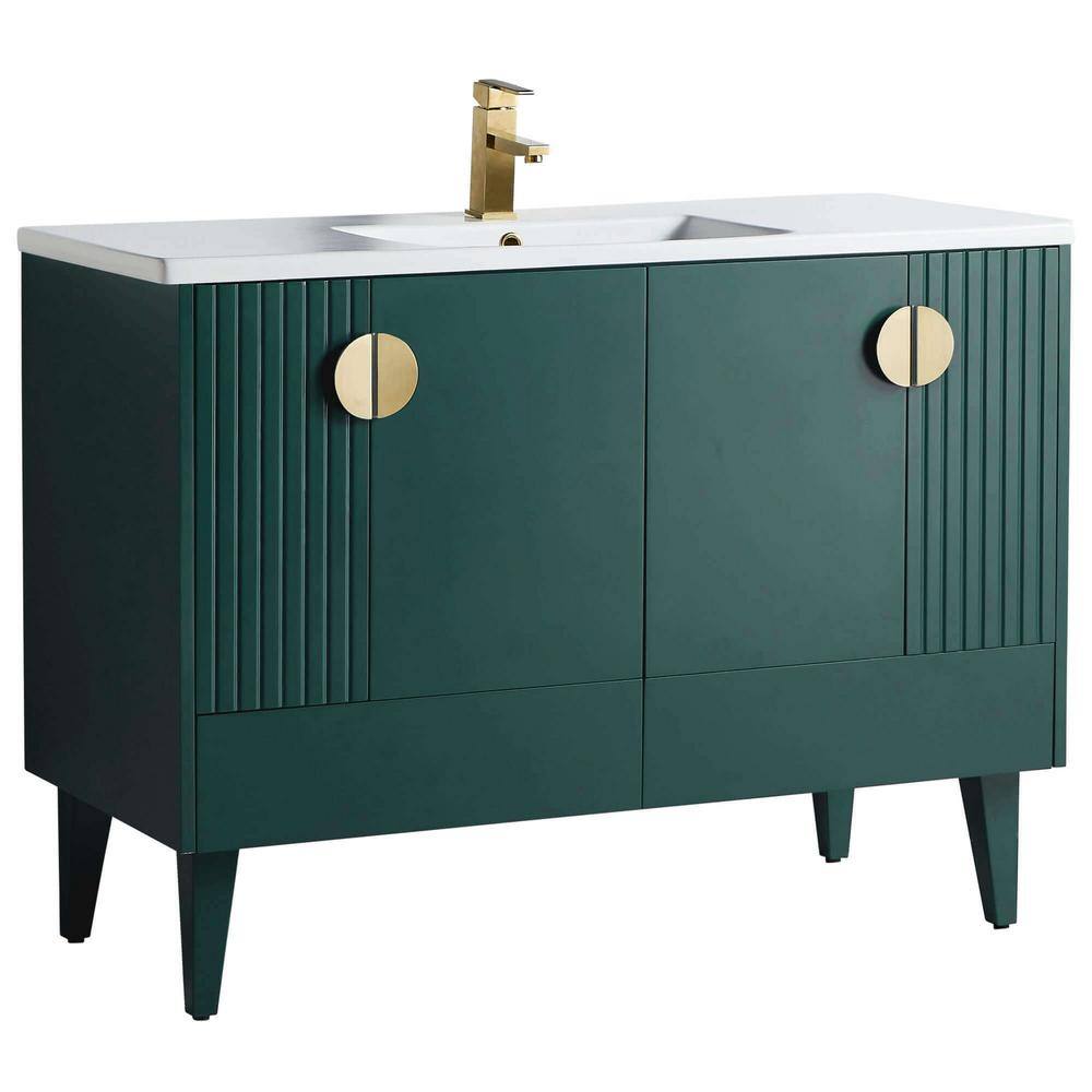 FINE FIXTURES Venezian 48 in. W x 18.11 in. D x 33 in. H Bathroom Vanity Side Cabinet in Green with White Ceramic Top VN48GN-VNHA2SB