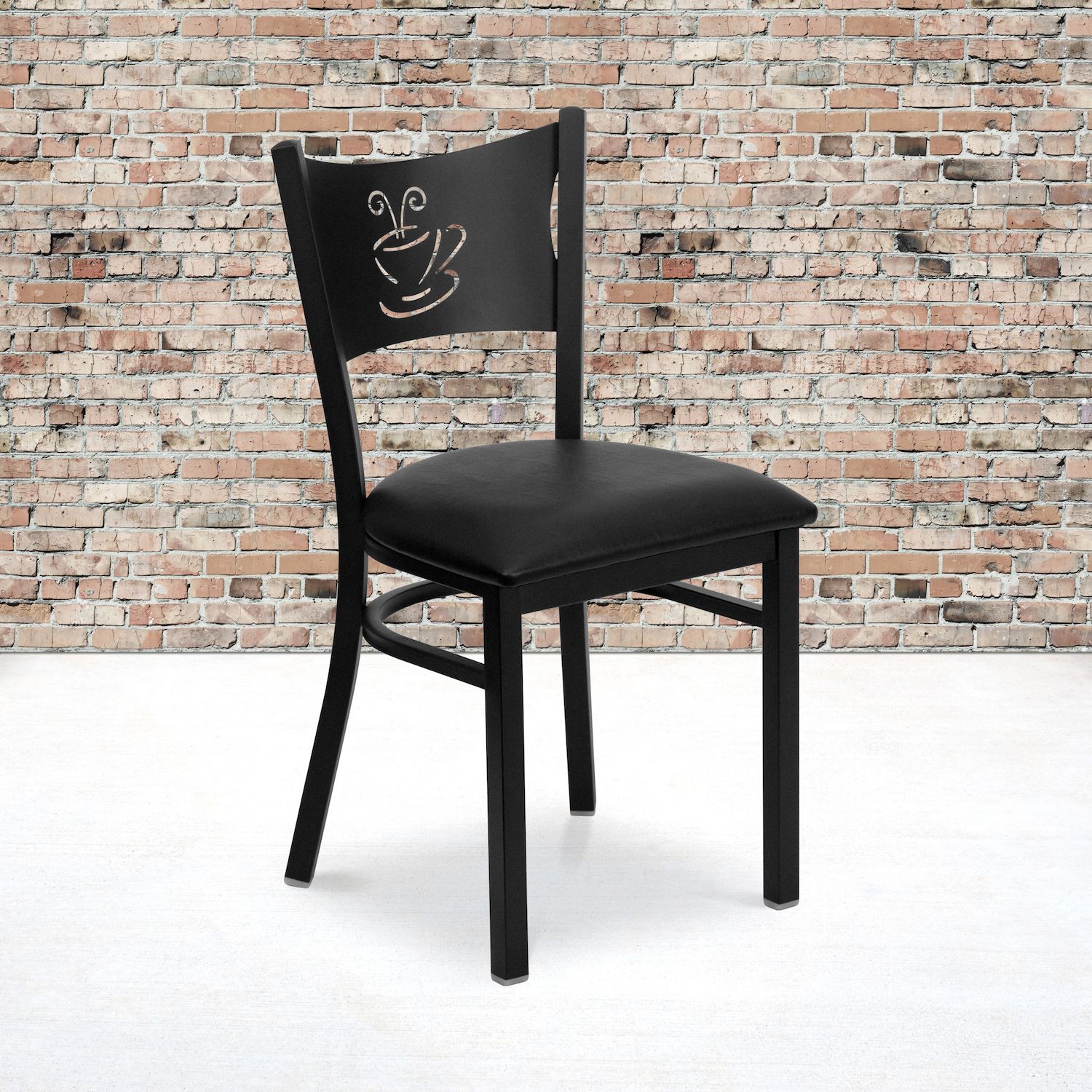 Emma and Oliver Black Coffee Back Metal Restaurant Chair - Natural Wood Seat