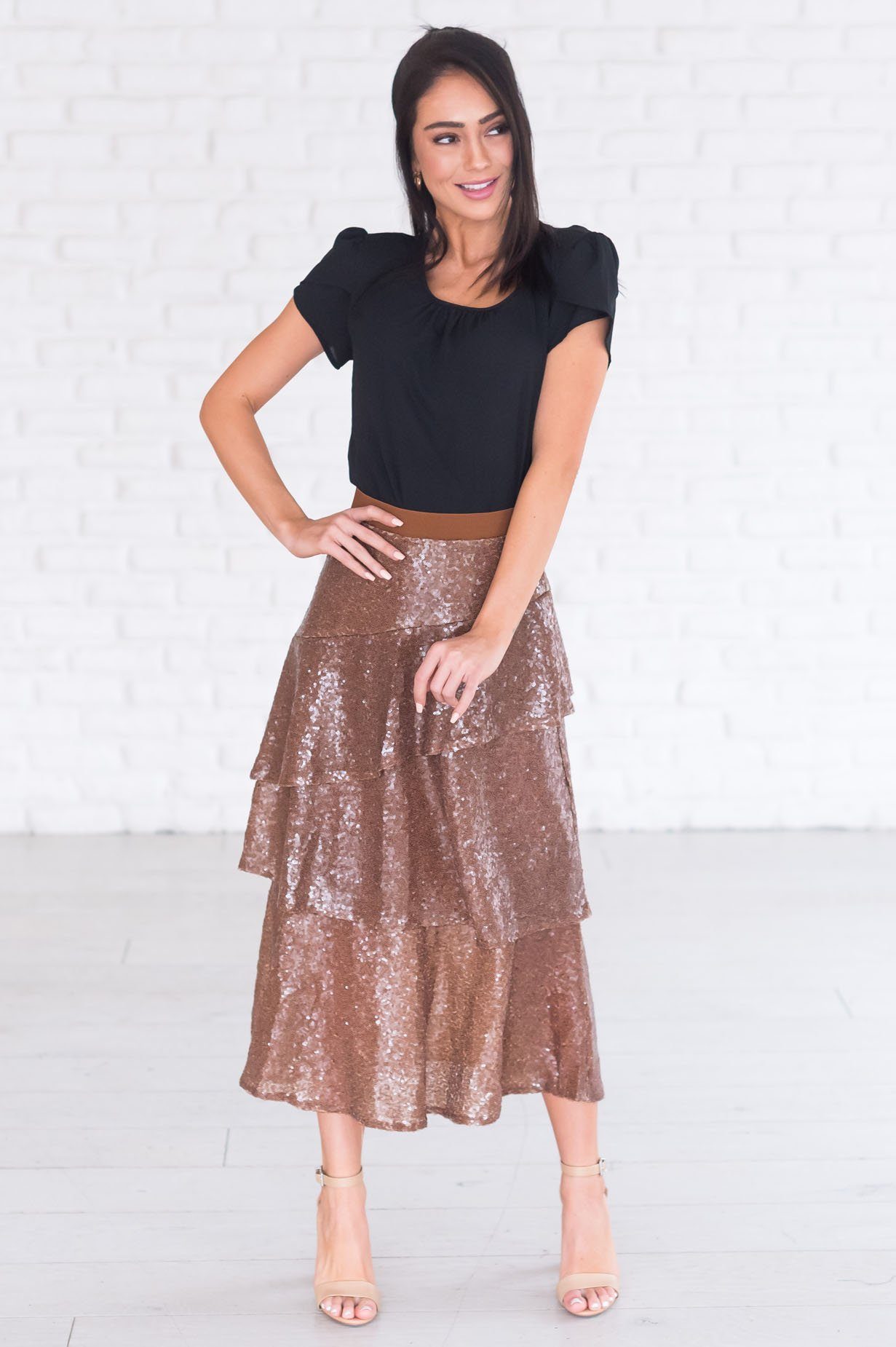 Caught My Eye Modest Sequin Skirt