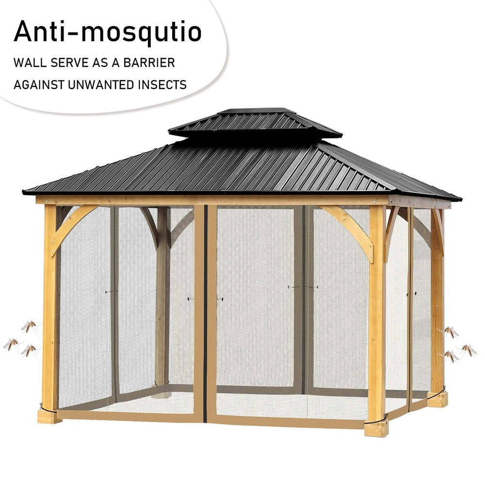Aoodor Gazebo Netting Screen Black 12' x 12' Replacement Universal 4 Panel Sidewalls ( Only Netting)
