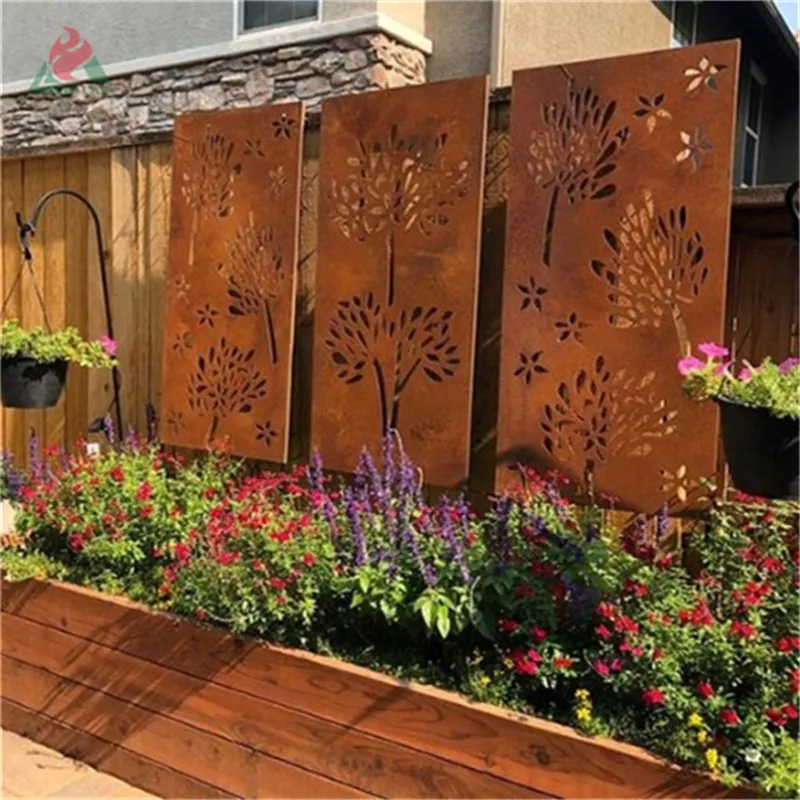 Garden planter with decorative screen corten steel fence garden privacy screen