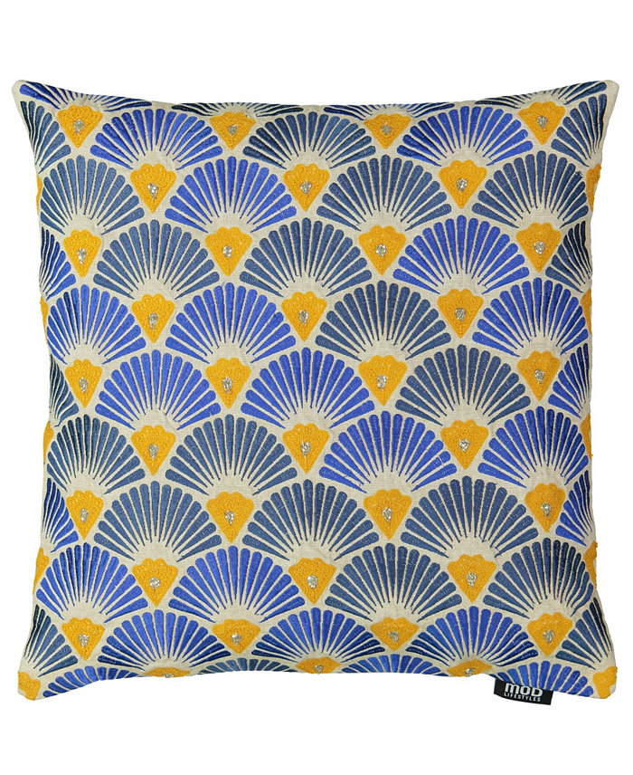 Mod Lifestyles Blue Collection Moroccan Fan Embroidery Pillow， 20