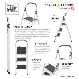 Gorilla Ladders 3-Step Steel Lightweight Step Stool Ladder 225 lbs. Load Capacity Type II Duty Rating (9ft. Reach Height) GLS-3-2