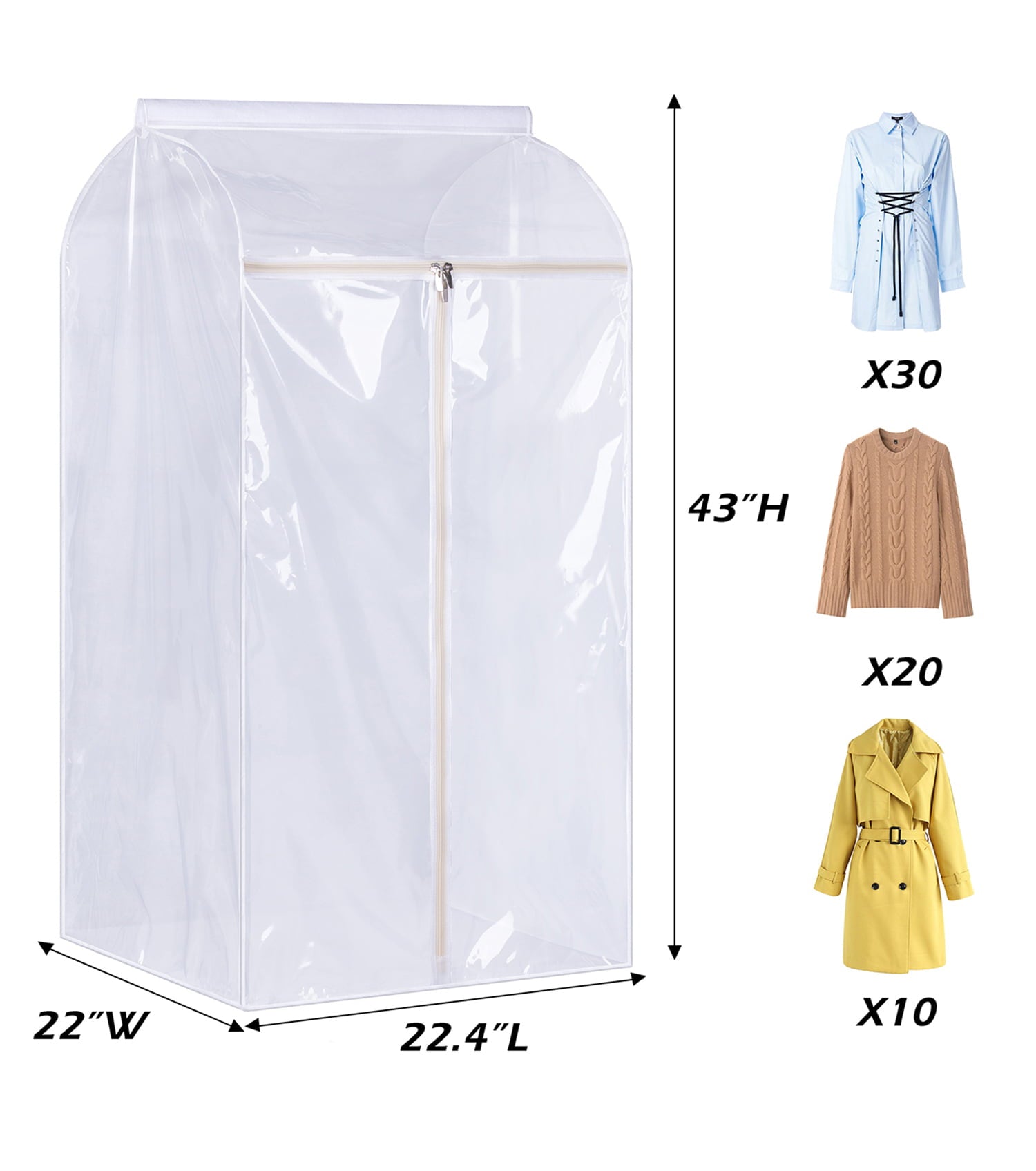 MISSLO 43'' Clear Hanging Garment Bag Dustproof Large Plastic Garment Rack Cover for Closet Storage Suit, Dress, Coat, Clothes Protector