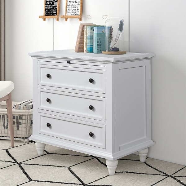 3-Drawer Wood Nightstand， Storage Cabinet with Pull out Tray - - 36938354