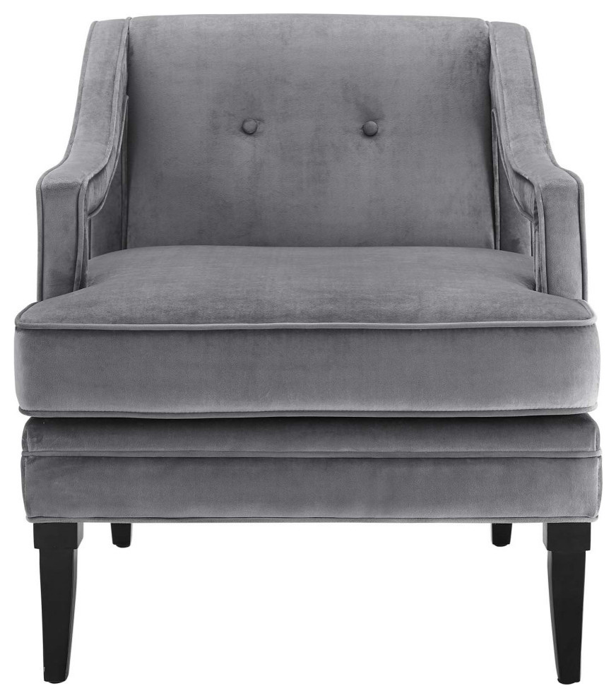 Remi Gray Button Tufted Performance Velvet Armchair   Transitional   Armchairs And Accent Chairs   by V.S.D Furniture  Houzz