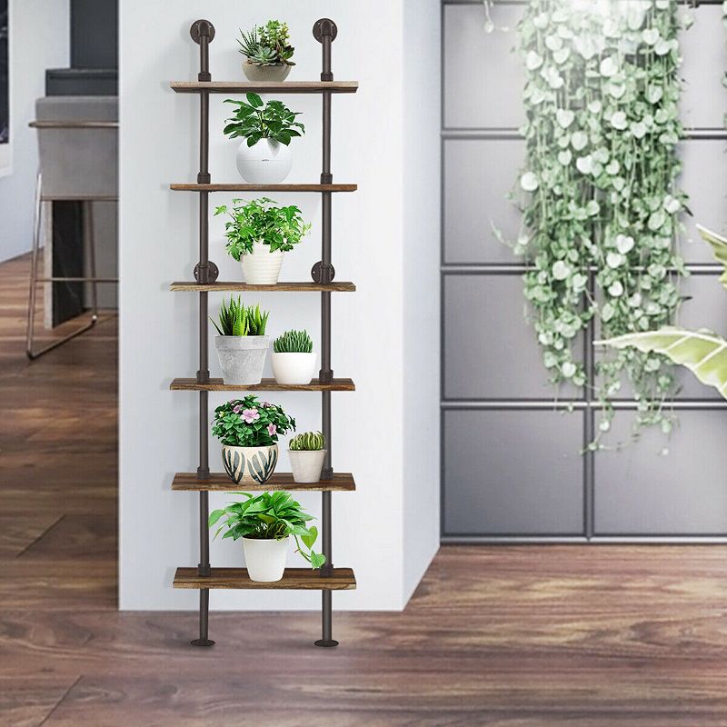 6-Tier Industrial Wall Mounted Pipe Shelves