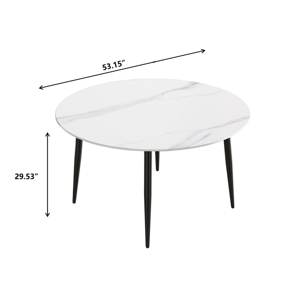 53'' Modern Sintered Stone Round Dining Table with Carbon Steel Legs