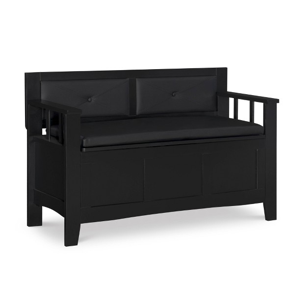 Carlton Solid Wood Faux Leather Upholstered Padded Storage Bench Black Linon