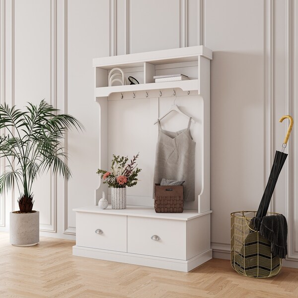 Modern Open Corner Bedroom Wardrobe with Hanging Rods and 2 Drawers - - 37891419