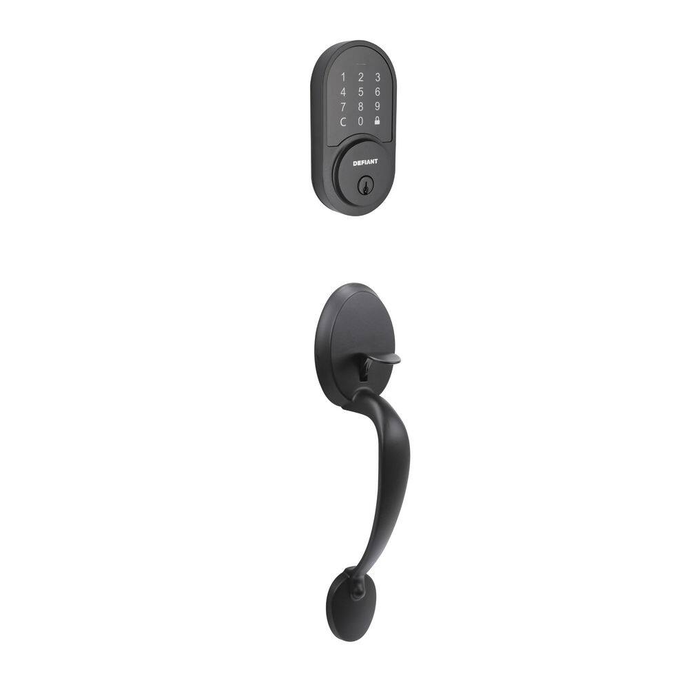 Defiant Wilmington Matte Black Door Handleset with Round Smart Hubspace WiFi Deadbolt and Hartford Interior Knob 32HY7X9GZB