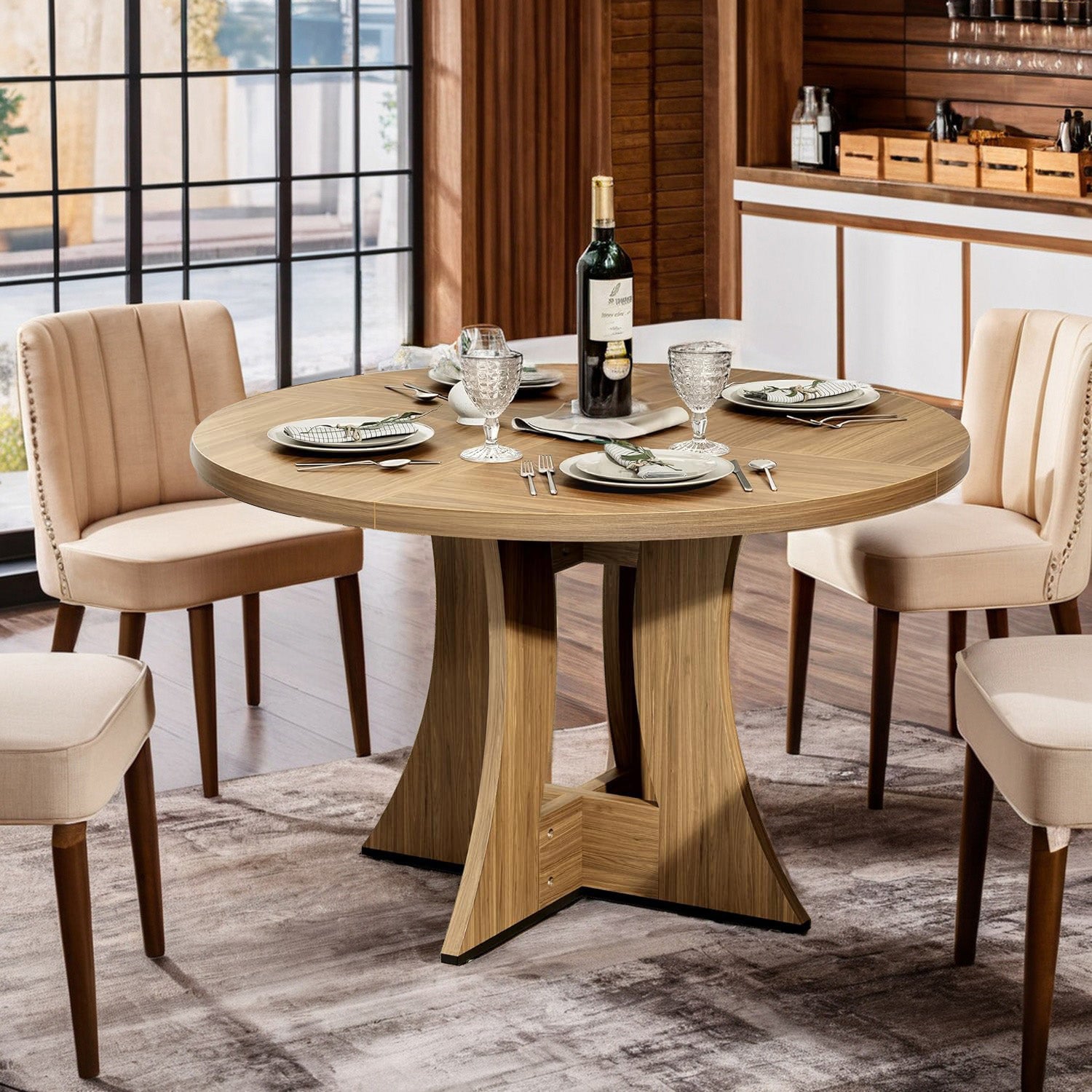 Round Dining Table 47 Inch Modern Wooden Kitchen Table