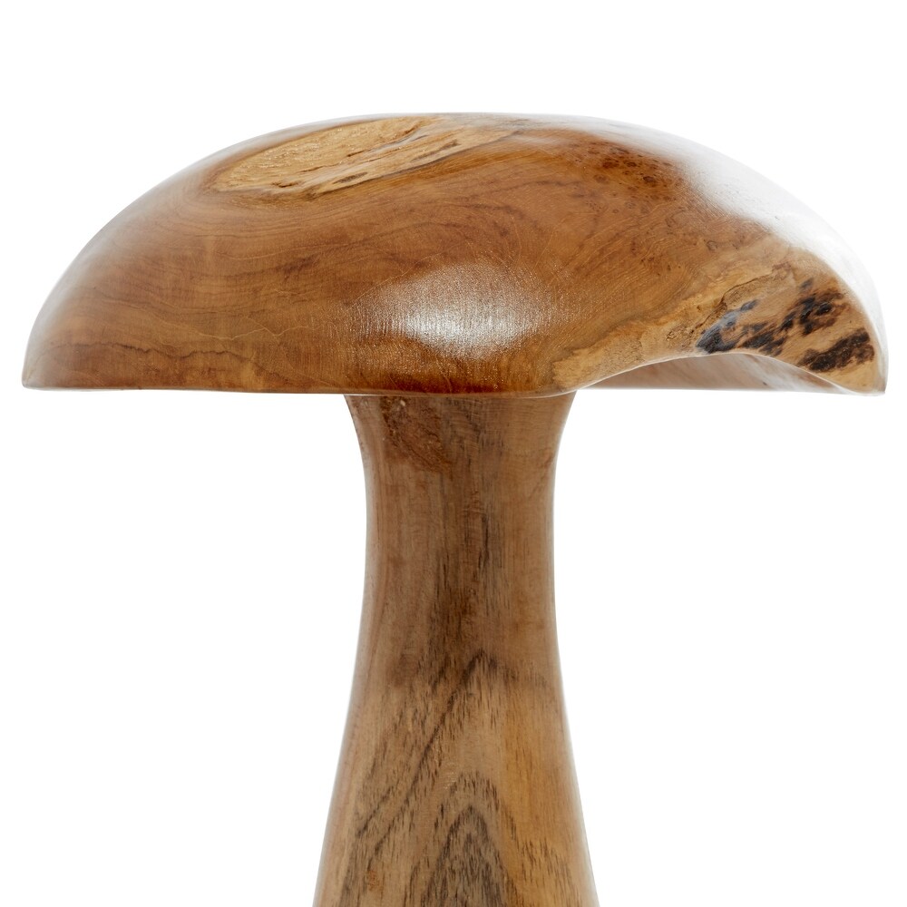 Brown Teak Wood Handmade Live Edge Mushroom Sculpture with Natural Smooth Finish (Set of 3)   S/3 16\