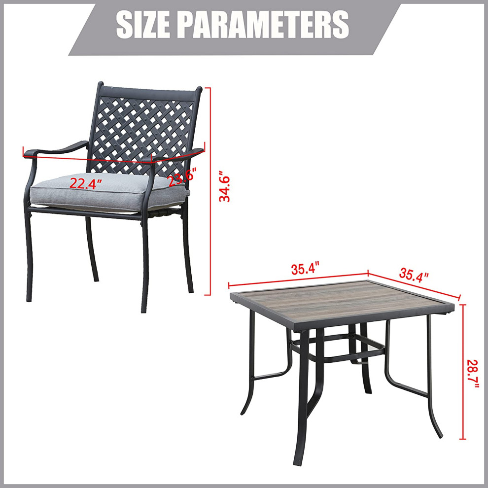 5 Pieces Patio Dining Set  Square Table and Cushioned Chairs With Grid Back   Transitional   Outdoor Dining Sets   by Decor Love  Houzz