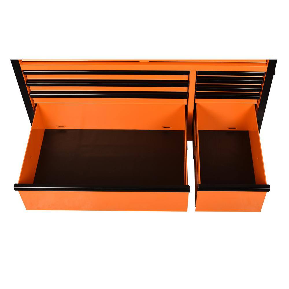 Husky 52 in. W x 24.5 in. D Standard Duty 10-Drawer Mobile Workbench Tool Chest with Solid Wood Work Top in Gloss Orange H52MWC10ORG