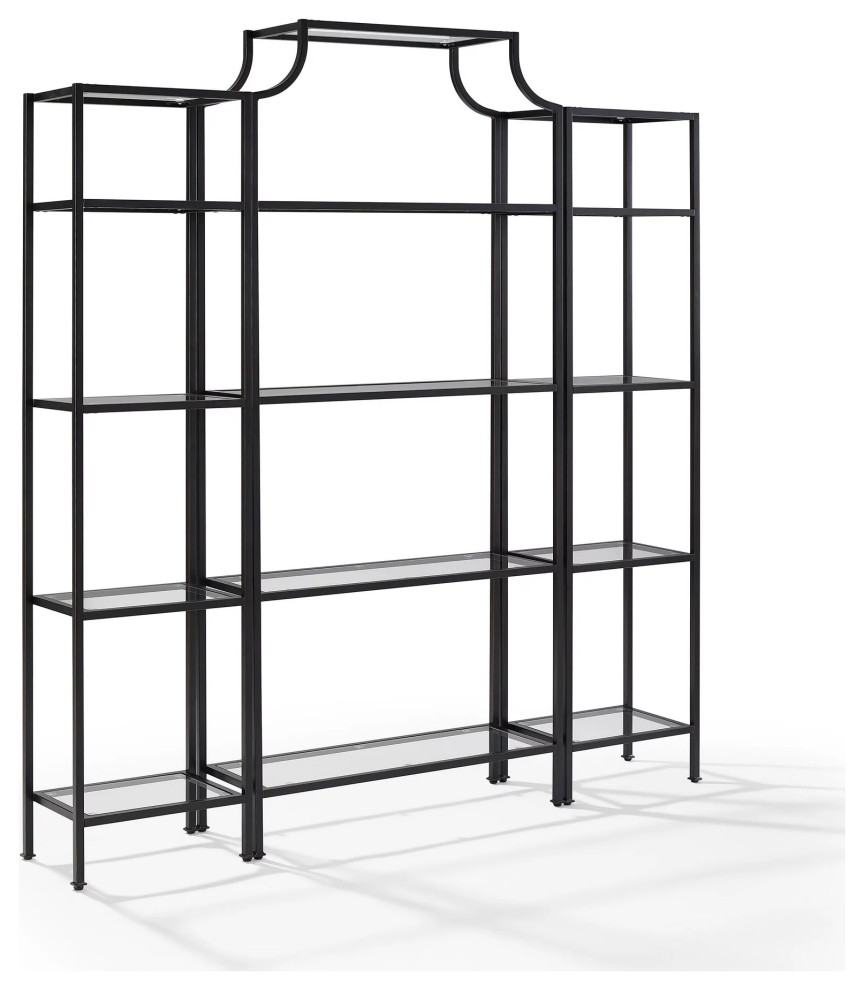 Elegant Bookcase  Metal Frame With Arched Accent  ampGlass Top   Transitional   Bookcases   by Decorn  Houzz