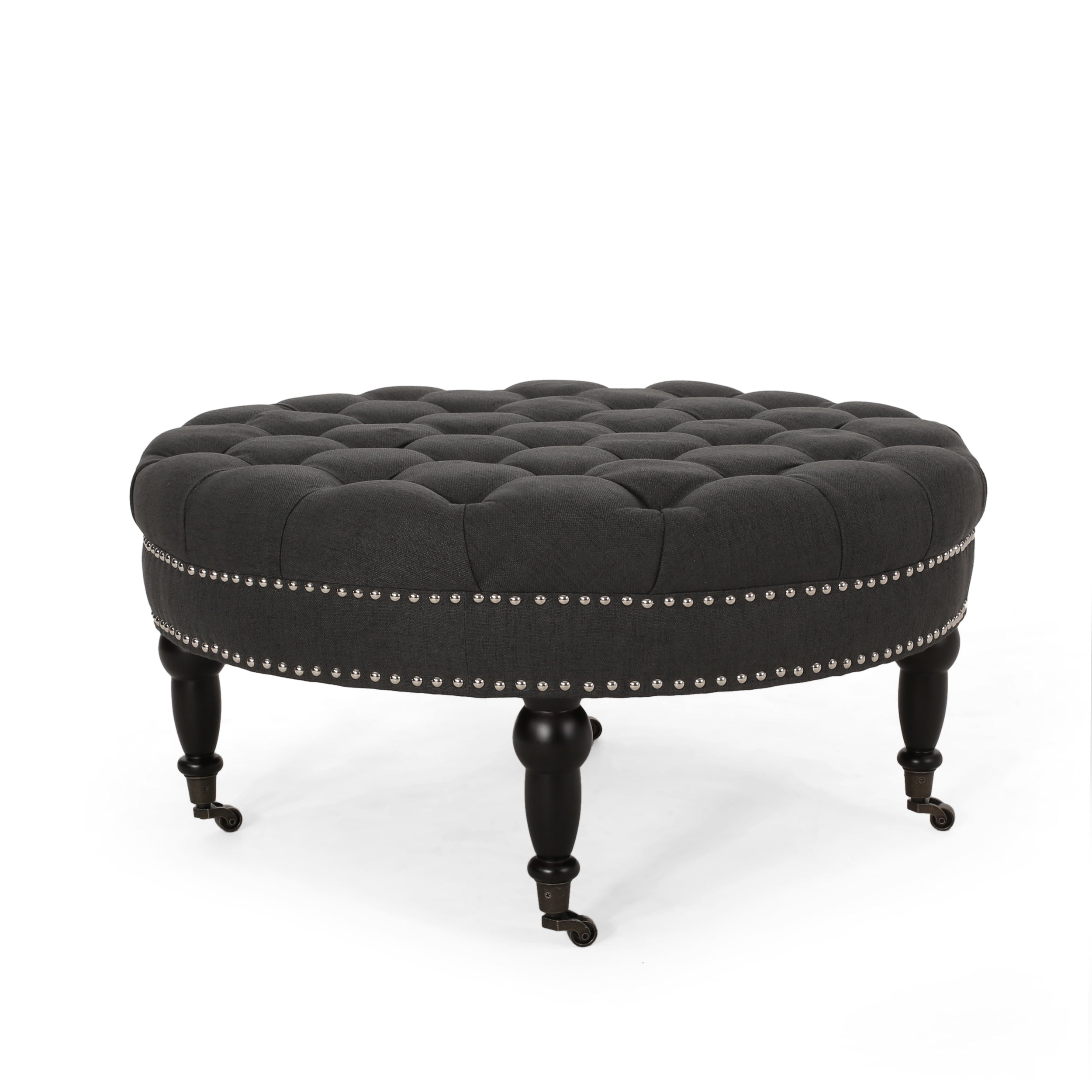 Caddo Cimarron Contemporary Round Ottoman with Rolling Casters