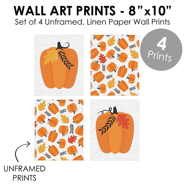 Big Dot Of Happiness Fall Pumpkin Unframed Autumn Halloween And Thanksgiving Linen Paper Wall Art Set Of 4 Artisms 8 X 10 Inches