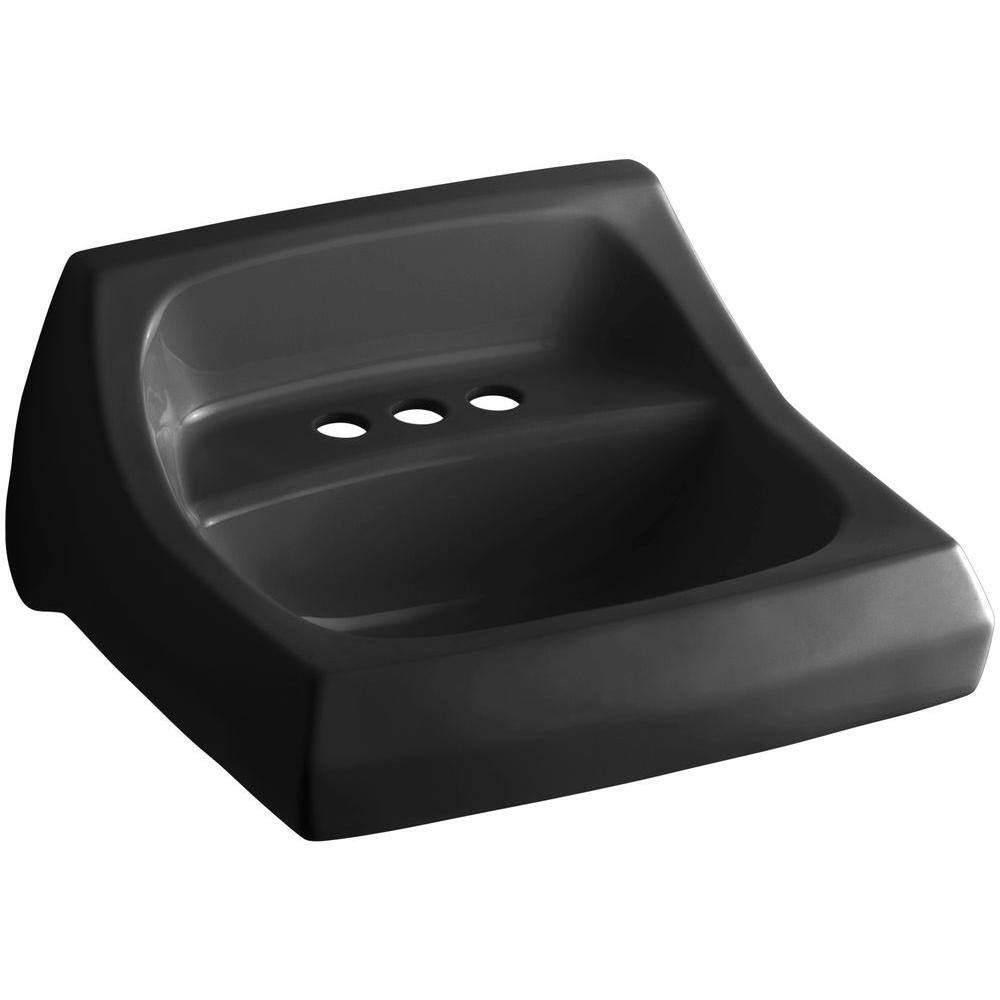 KOHLER Kingston Wall-Mount Vitreous China Bathroom Sink in Black with Overflow Drain K-2005-7