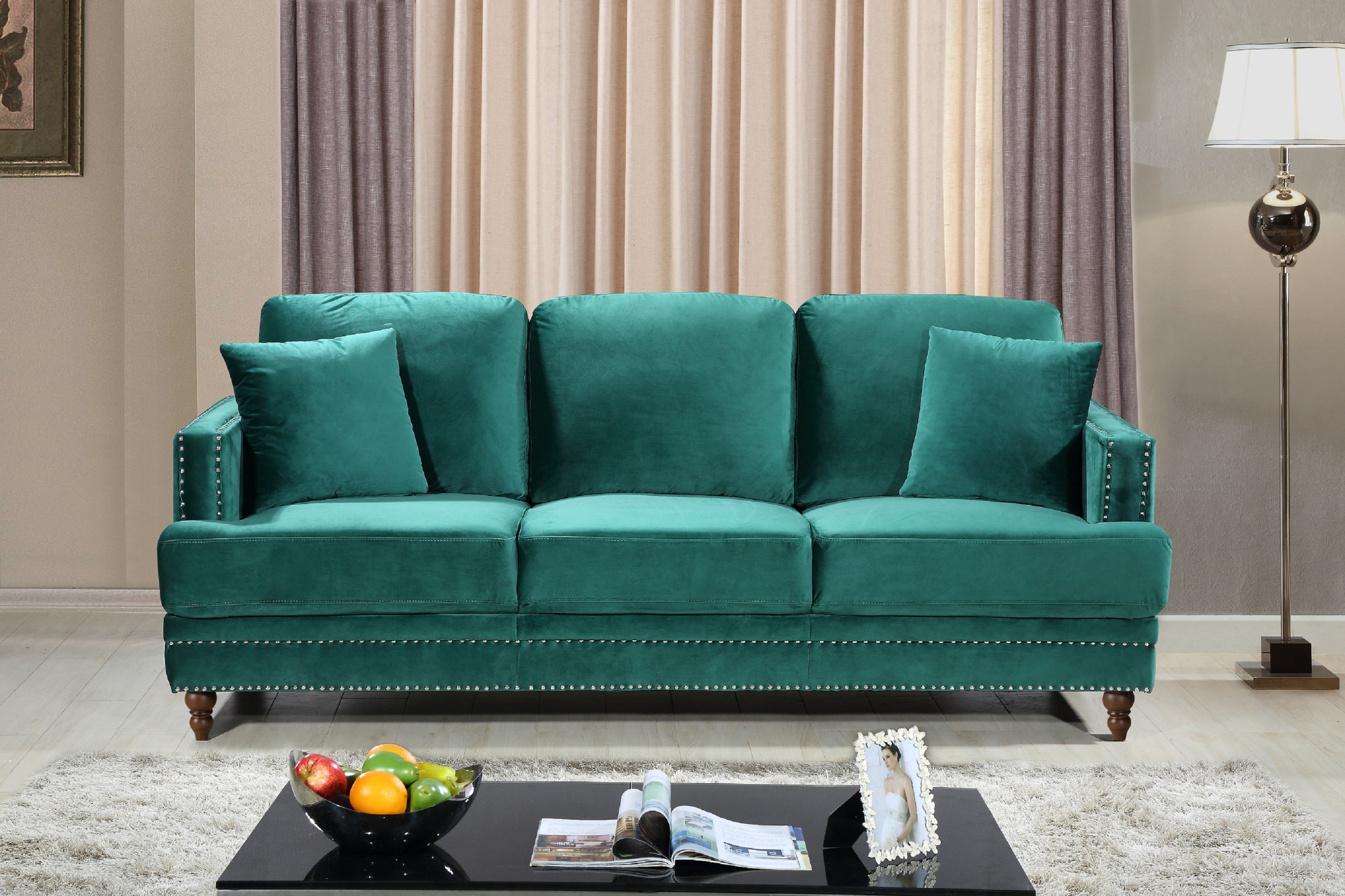 US Pride Furniture Emanuel Velvet Nailhead Sofa, Green