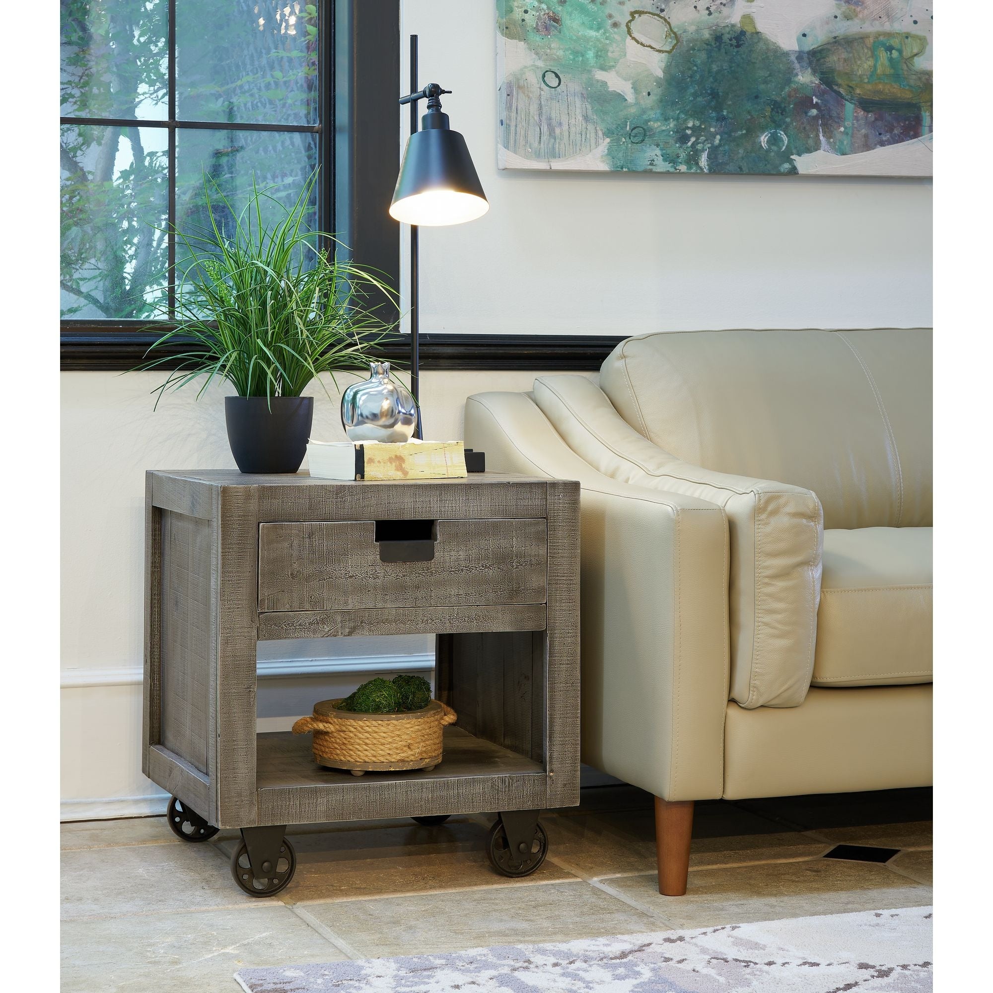 Picket House Furnishings Micah Square Storage End Table in Gray