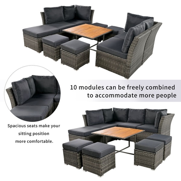 10 Pieces Outdoor Conversation Set with CoffeeTable and Ottomans