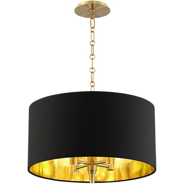 Wide Modern Black Fabric Drum Shade 4 light Fixture For Dining Room Living House Kitchen Island