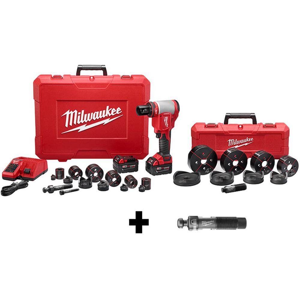 MW M18 18V Lithium-Ion 12 in. to 4 in. Force Logic High Capacity Cordless Knockout Tool Kit with Die Set and Draw Stud 2676-23-49-16-2704