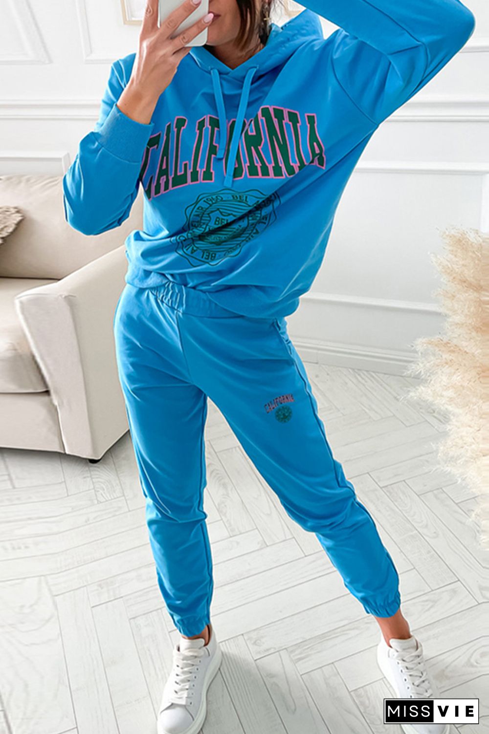 California Print Hoodies 2pcs Pant Set