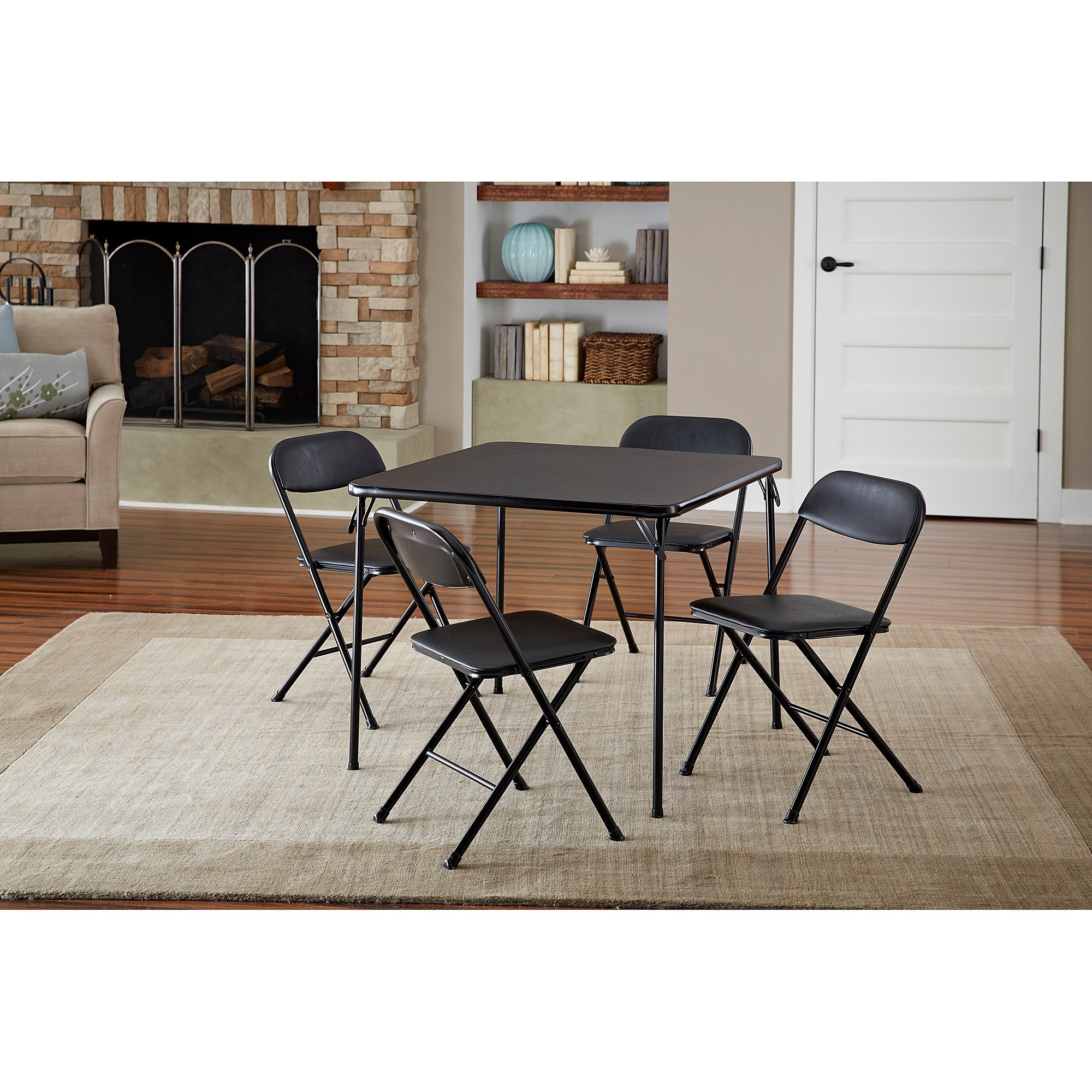 Cosco 5-Piece Card Table Set, Black