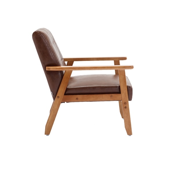 SEYNAR Mid-Century Modern PU Leather Accent Armchair with Rubberwood Frame