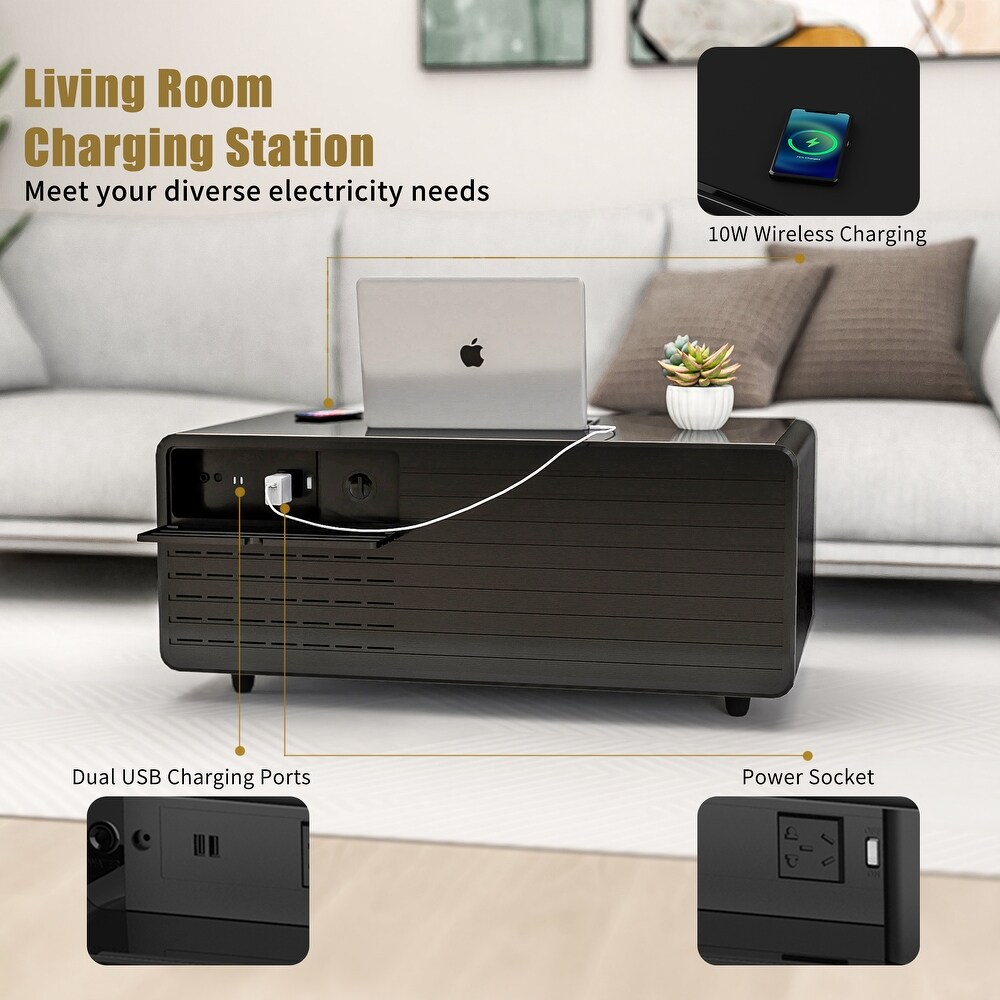 Smart Coffee Table w/ Fridge Drawer/ Charging Station/ Water Interface