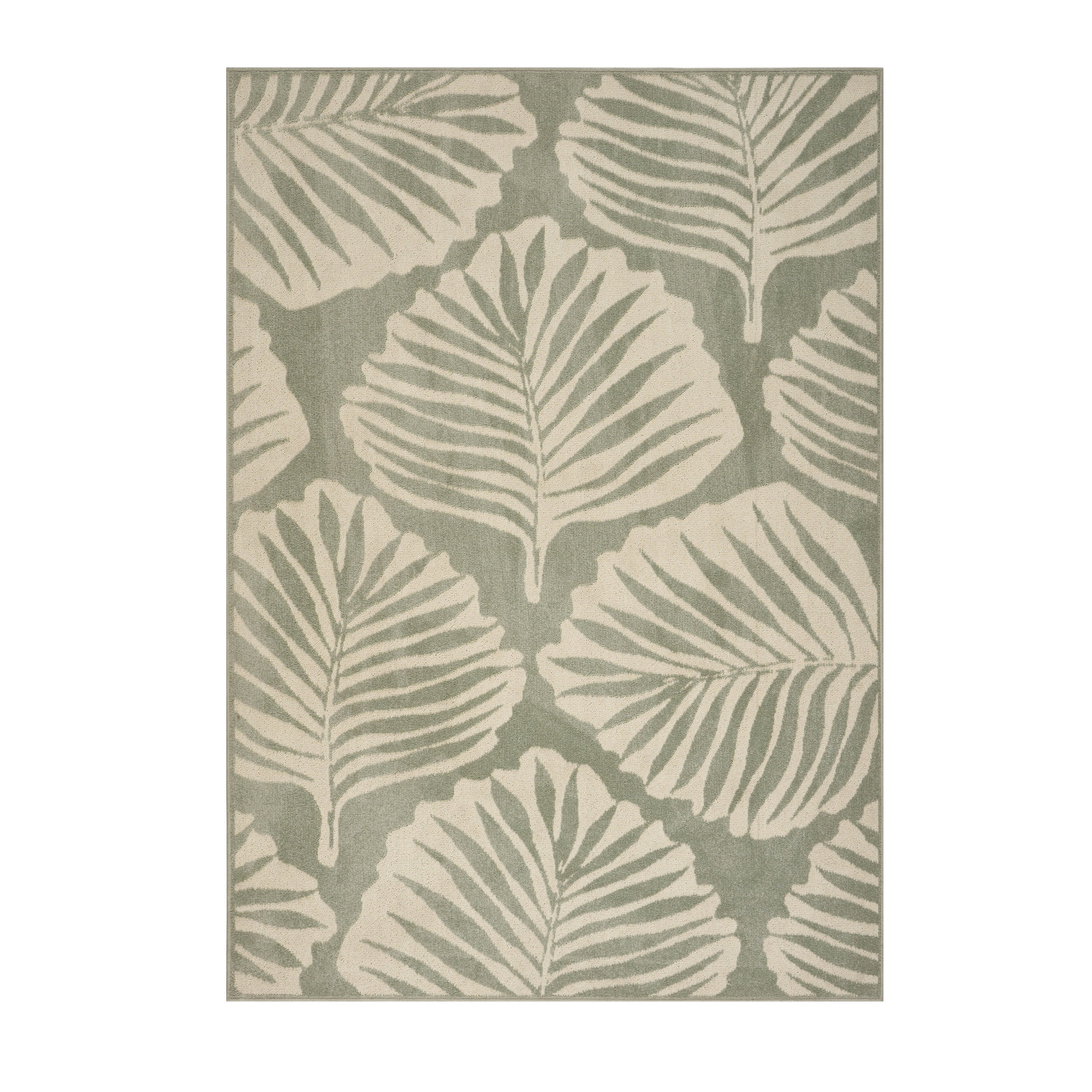 Mabel Outdoor Modern Frond Leaf Green And Ivory Rectangular Area Rug