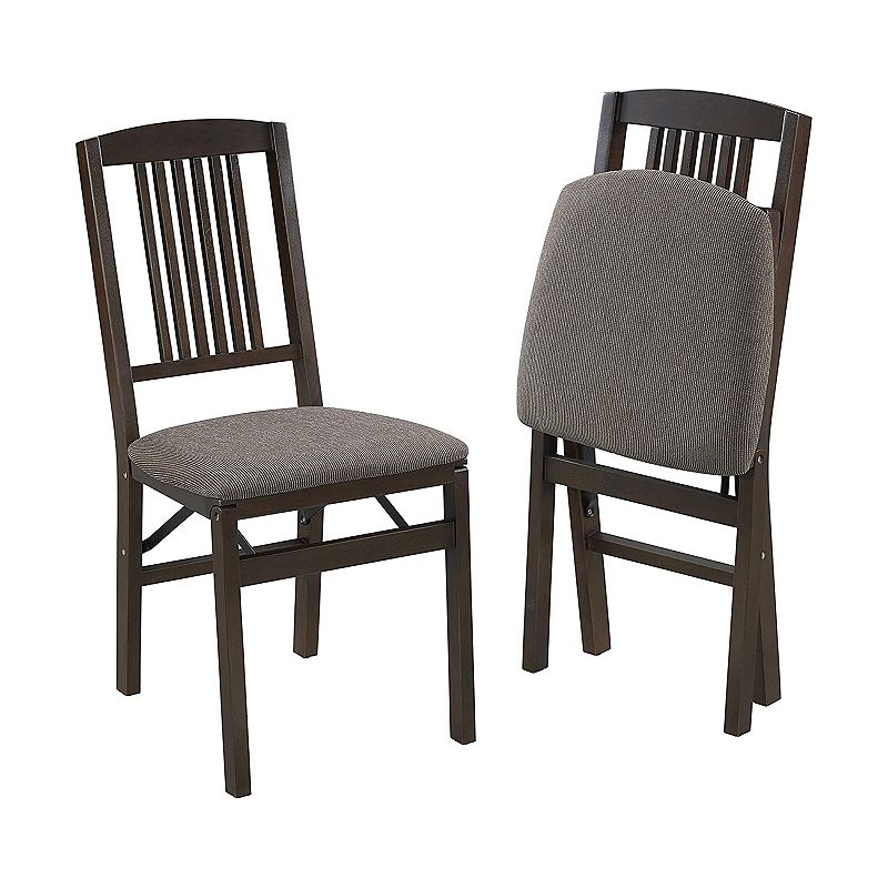 Meco Stakmore Wood Fabric Upholstered Seat Folding Chair Set， Espresso (2 Pack)