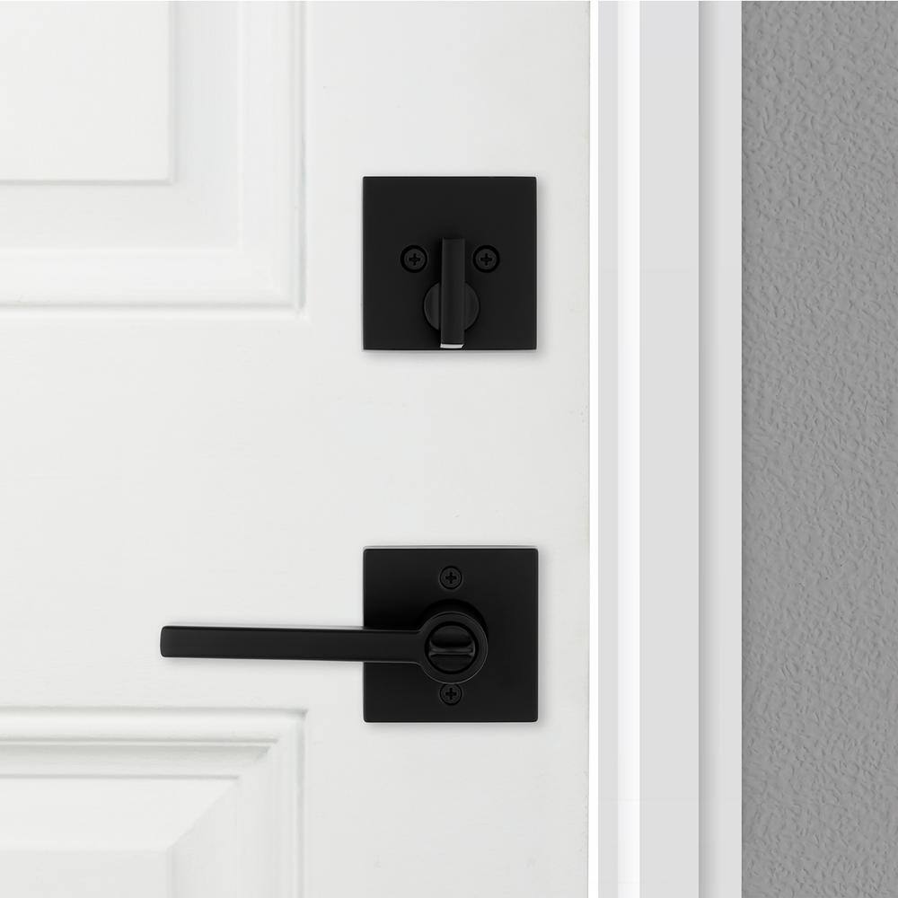 Kwikset Halifax Matte Black Entry Door Lever with Single Cylinder Deadbolt Combo Pack featuring SmartKey Security 991HFLSQT514SMT