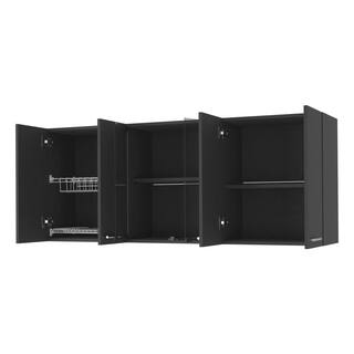 Amucolo 59 in. W x 12.4 in. D x 23.6 in. H Black Wood Assembled Wall Kitchen Cabinet with Center Glass Doors YeaD-CYD0-XMT