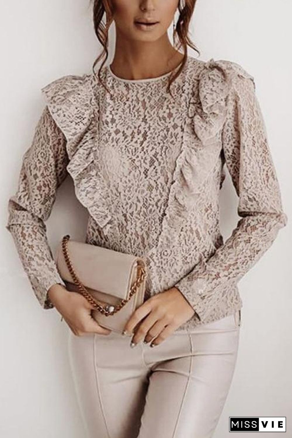 Lace Backless Long Sleeve T Shirt