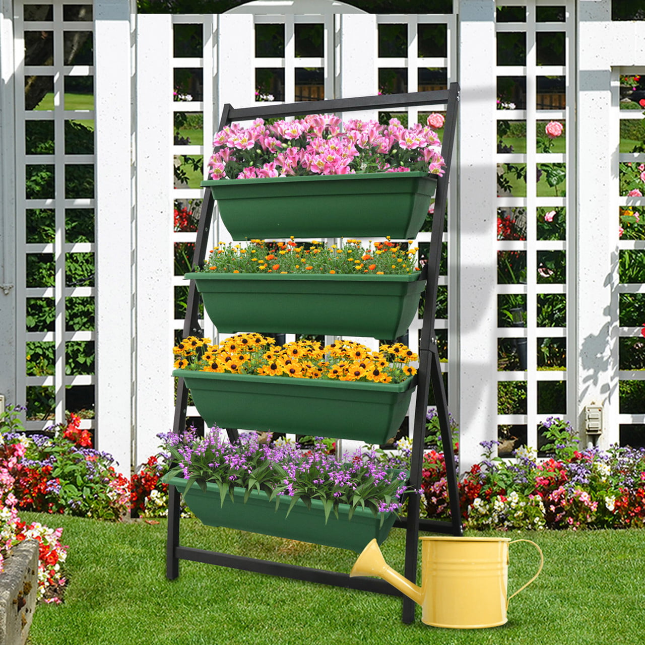 4 Tier Vertical Raised Garden Bed Elevated Planters Outdoor Indoor Green