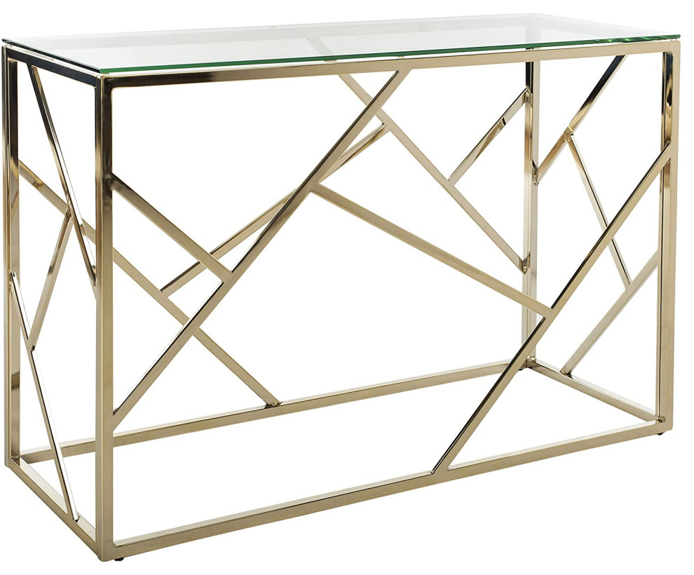 Contemporary Console Table  Geometric Frame With Tempered Glass Top  Brass   Contemporary   Console Tables   by Decorn  Houzz