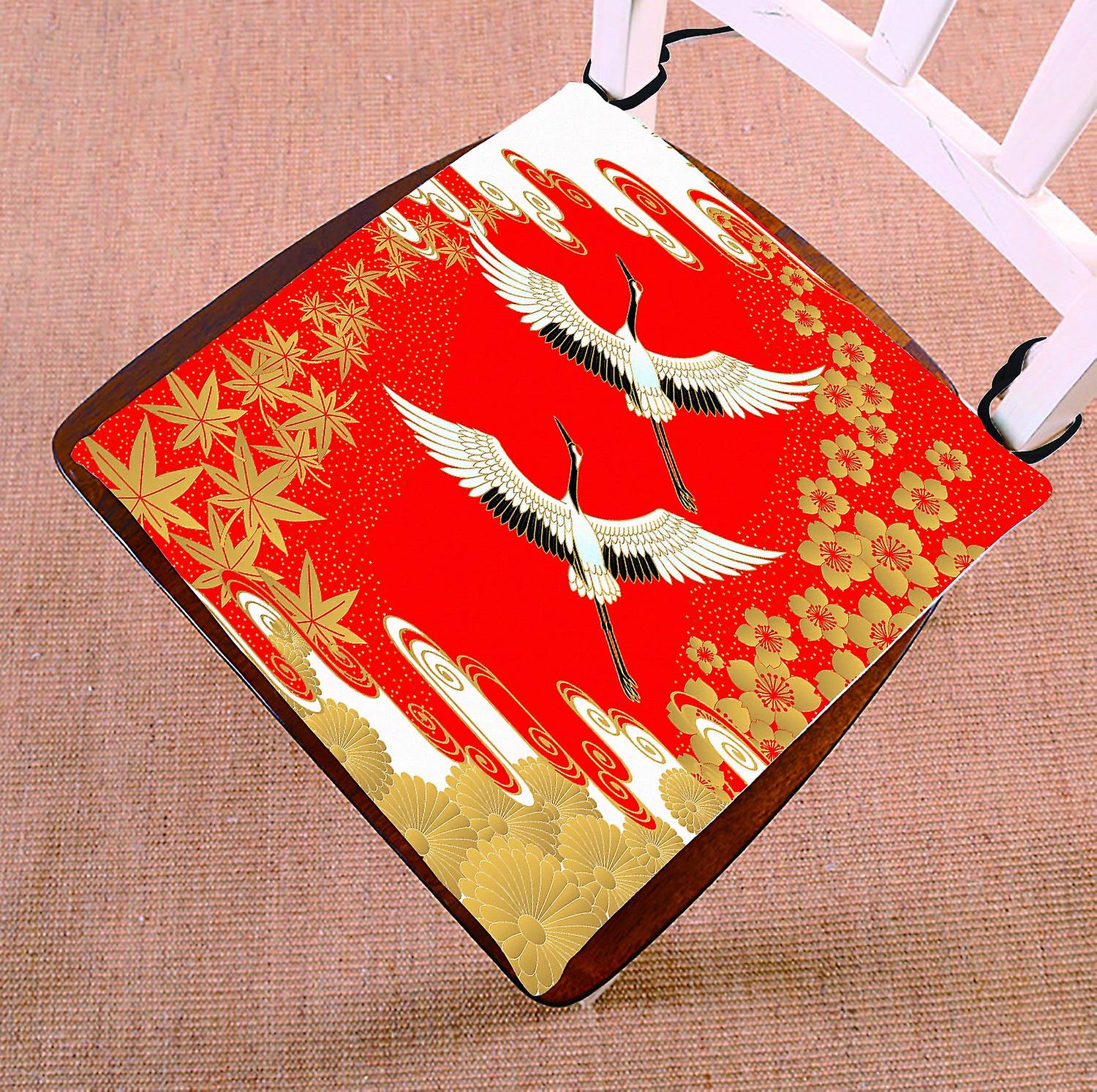 Asian Chair Pad， Classical Japanese Style Of Cranes Cherry And Maple Seat Cushion Chair Cushion Floor Cushion 45x45 Cm