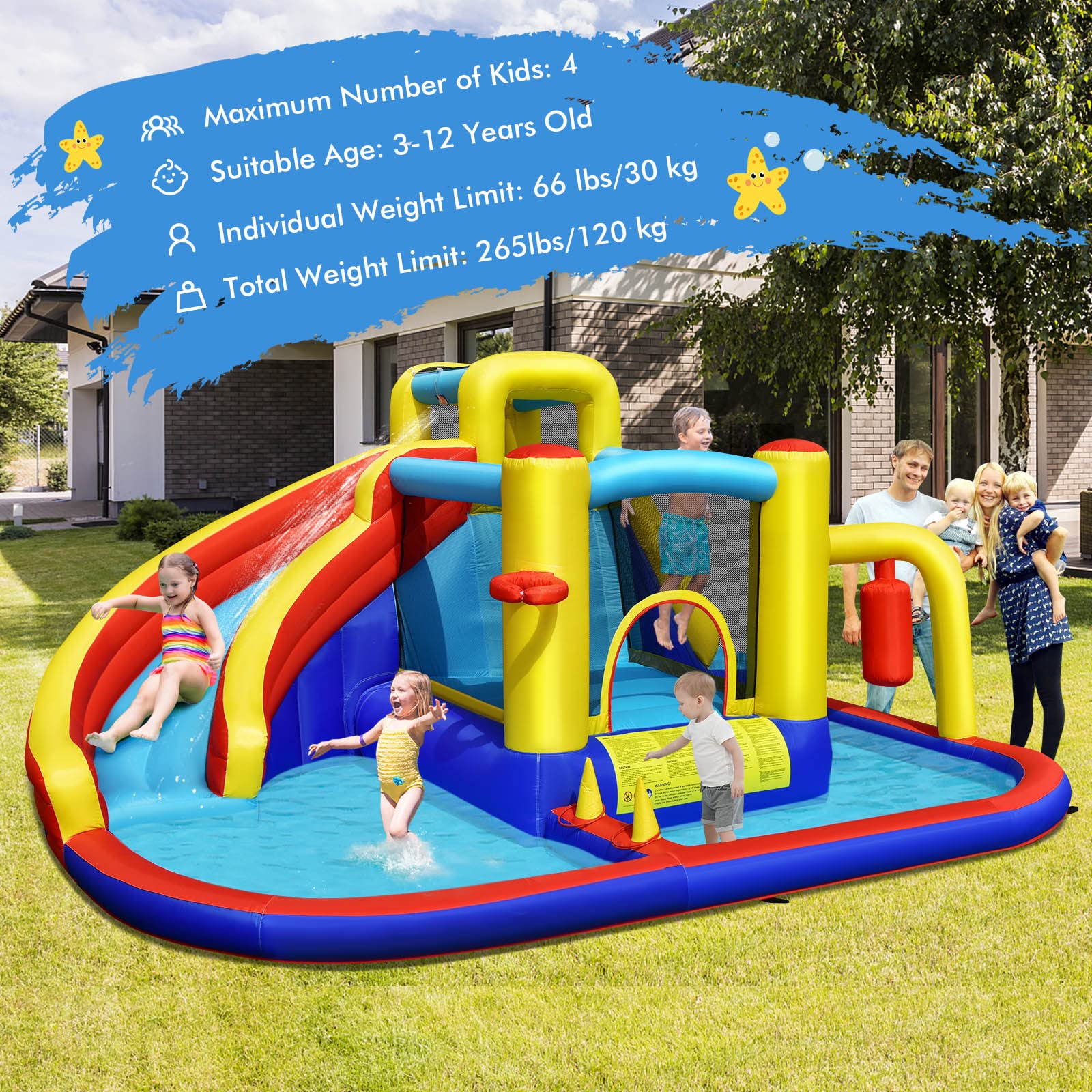 Costzon Inflatable Water Slide, 7 in 1 Outdoor Kids Giant Water Bounce House Jumping Castle Combo