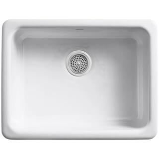 KOHLER Iron Tones Dual Mount Cast Iron 24 in. Single Bowl Kitchen Sink in White K-6585-0