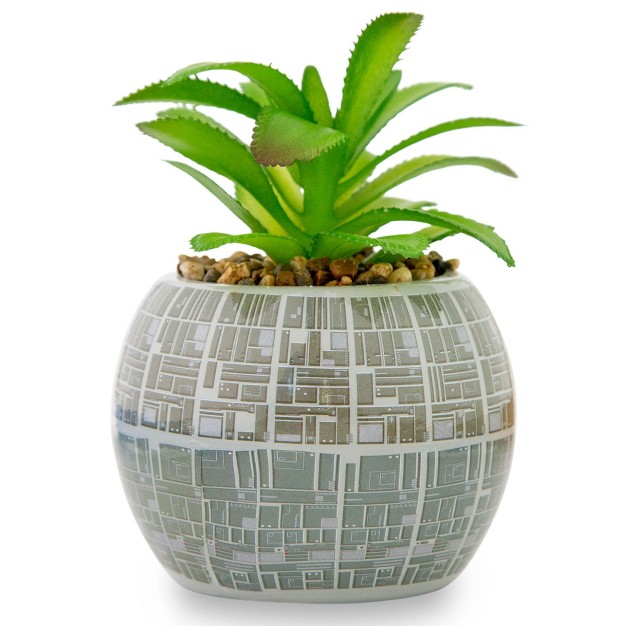 Silver Buffalo Star Wars Death Star 3 inch Ceramic Mini Planter With Artificial Succulent