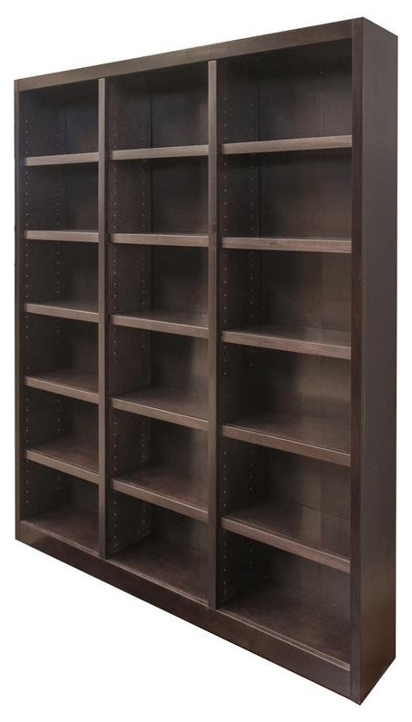 Traditional 84 quotTall 18 Shelf Triple Wide Wood Bookcase in Dry Oak   Transitional   Bookcases   by Homesquare  Houzz