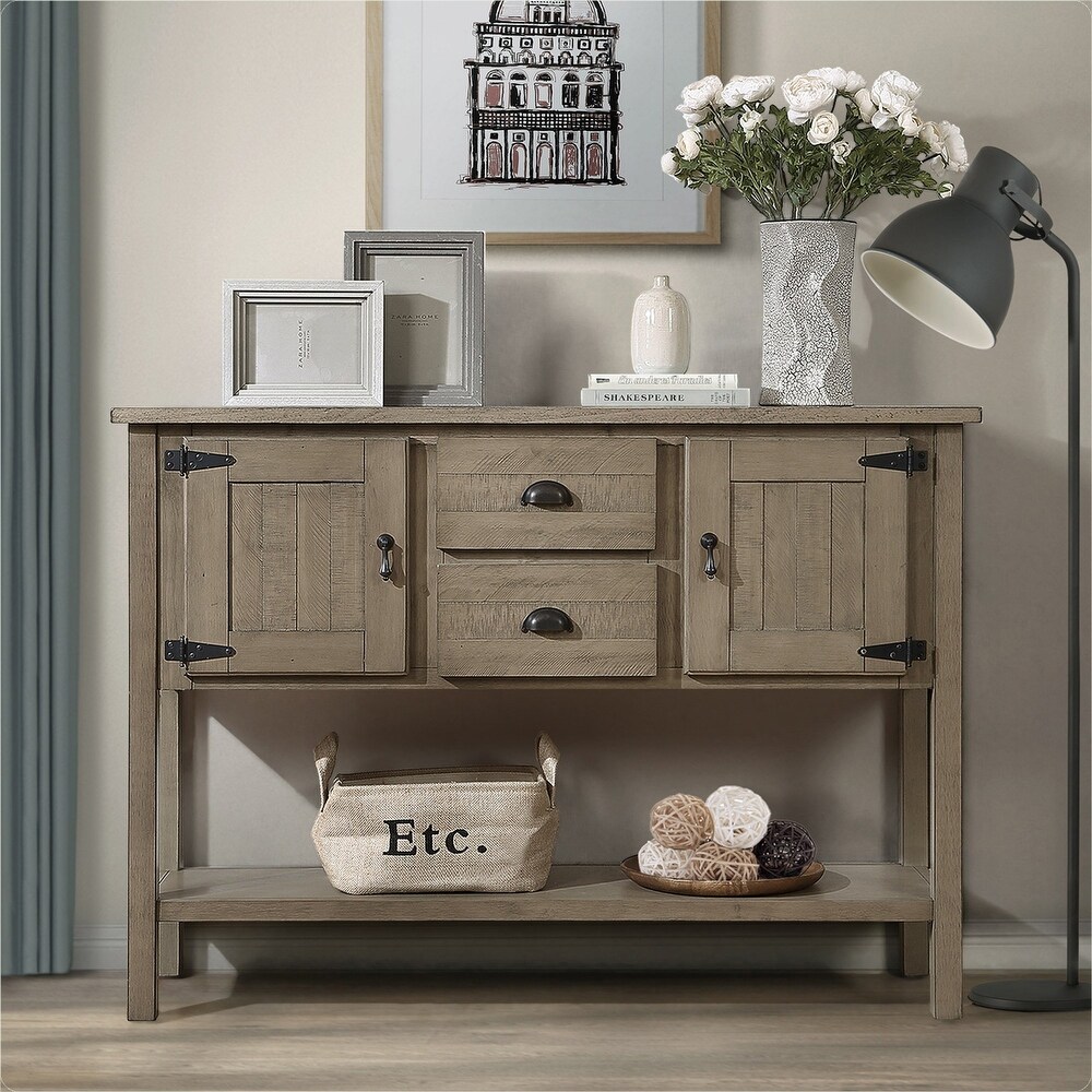 Retro Style Solid Wood Sideboard Console Table with 2 Drawers