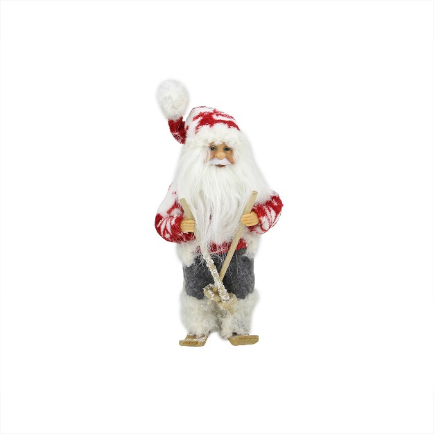 Red And White Frontier Reindeer Skiing Santa Claus Christmas Figurine